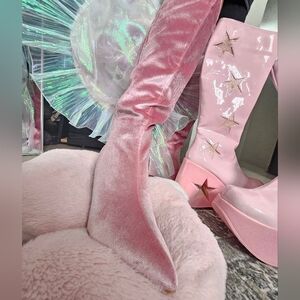 Pink Suede Wedge Boots